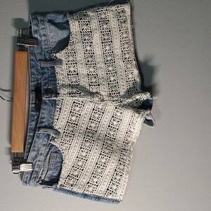 Forever 21 Shorts Women's Size 28 Size 6 Blue Denim Lace Jean Shorts Summer Fun